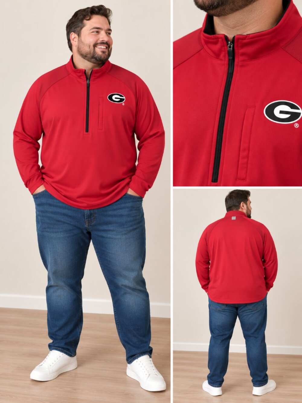 Champion UGA Men’s 3X Red Quarter‑Zip Pullover Game Day Fan Gear